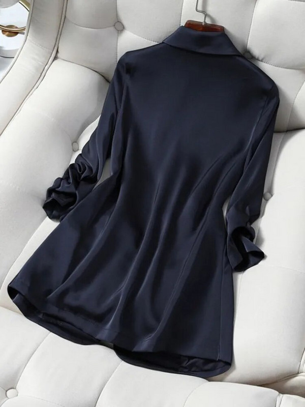 Moda femei haine casual cu mânecă lungă rever de culoare uni piept birou doamnă temperament șic palton Topuri nou