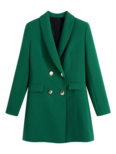KONDALA 2023 Fashion Vintage Elegant Verde Oversized Long Femei Blazer Office Lady Buzunar Moda Toamnă Jachetă Femeie Business
