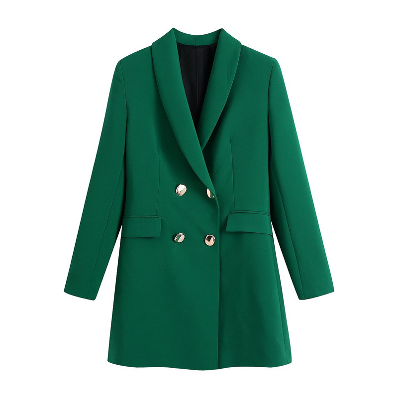 KONDALA 2023 Fashion Vintage Elegant Verde Oversized Long Femei Blazer Office Lady Buzunar Moda Toamnă Jachetă Femeie Business