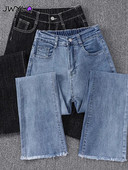 Dámske džínsy s vysokým pásom a raw edge, nadrozmerné 5xl, klasické, s vysokým pásom, s rozšíreným okrajom, kórejská móda, úzke, strečové, džínsové nohavice, univerzálne, streetwear