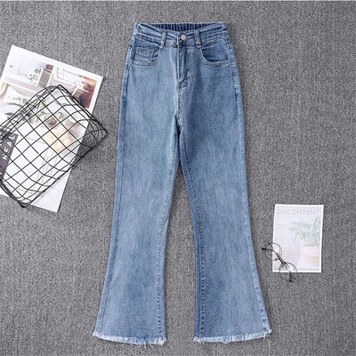 Dámske džínsy s vysokým pásom a raw edge, nadrozmerné 5xl, klasické, s vysokým pásom, s rozšíreným okrajom, kórejská móda, úzke, strečové, džínsové nohavice, univerzálne, streetwear