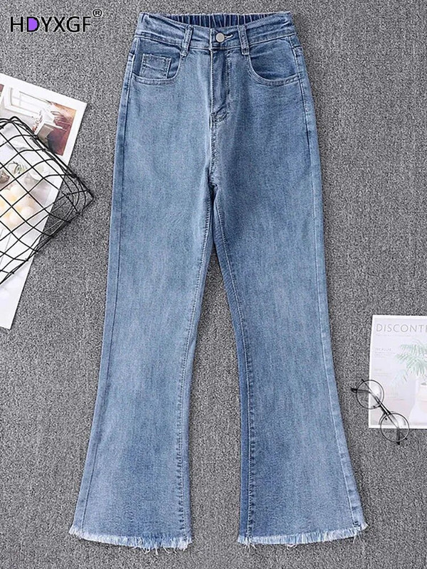 Dámske džínsy s vysokým pásom a raw edge, nadrozmerné 5xl, klasické, s vysokým pásom, s rozšíreným okrajom, kórejská móda, úzke, strečové, džínsové nohavice, univerzálne, streetwear