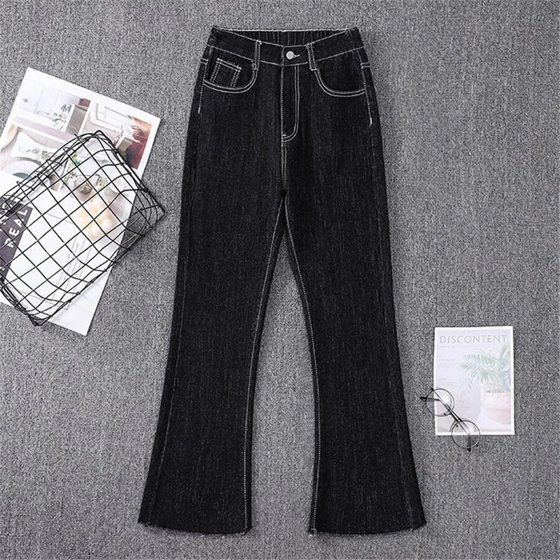 Dámske džínsy s vysokým pásom a raw edge, nadrozmerné 5xl, klasické, s vysokým pásom, s rozšíreným okrajom, kórejská móda, úzke, strečové, džínsové nohavice, univerzálne, streetwear