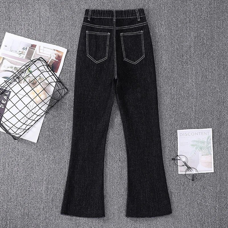 Dámske džínsy s vysokým pásom a raw edge, nadrozmerné 5xl, klasické, s vysokým pásom, s rozšíreným okrajom, kórejská móda, úzke, strečové, džínsové nohavice, univerzálne, streetwear