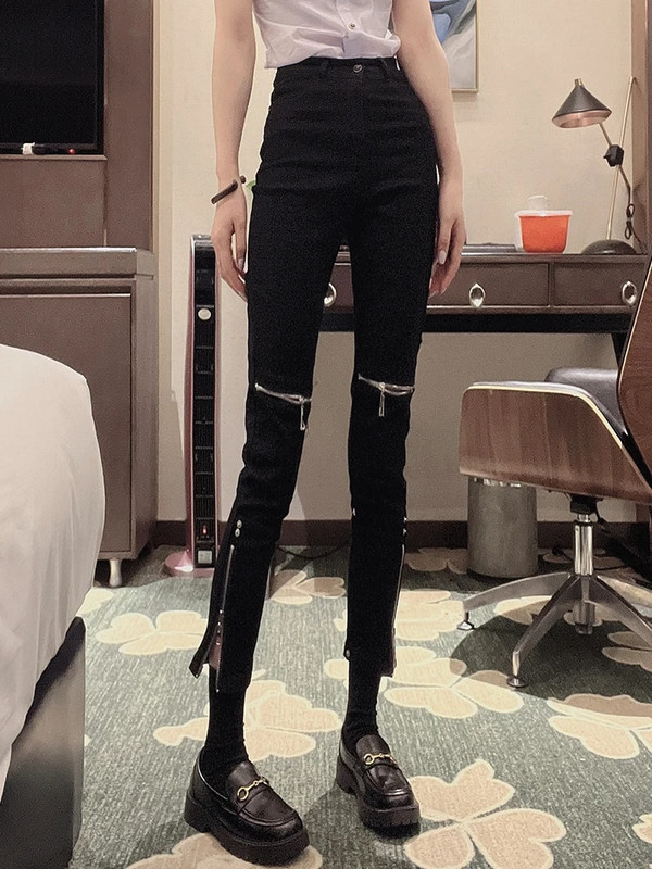 Blugi negri pentru femei 2023, noua primăvară, vară, blugi elastic pentru femei, pantaloni slim tăiați, pantaloni slim, îmbrăcăminte de stradă, blugi din denim pentru femei