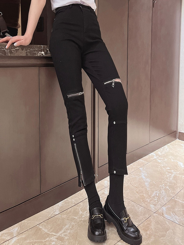 Blugi negri pentru femei 2023, noua primăvară, vară, blugi elastic pentru femei, pantaloni slim tăiați, pantaloni slim, îmbrăcăminte de stradă, blugi din denim pentru femei