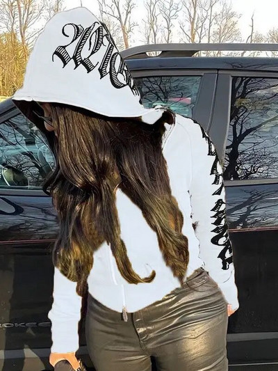 Nové zimné mikiny s potlačou písmen na zips 2022, streetwear, dámske kybernetické bundy s motívom Y2k, kardigany, gotické punkové oblečenie, mikiny