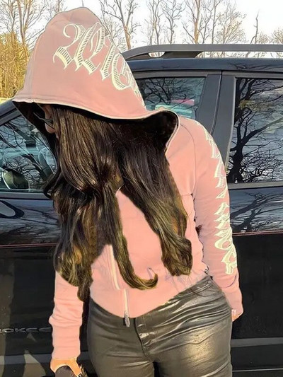 Nové zimné mikiny s potlačou písmen na zips 2022, streetwear, dámske kybernetické bundy s motívom Y2k, kardigany, gotické punkové oblečenie, mikiny