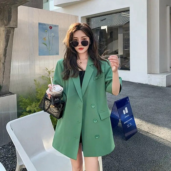 Бизнес ежедневни корейски свободни дълги прави плътни копчета блейзъри с големи джобове Дамски дрехи с назъбени горнища пролет есен
