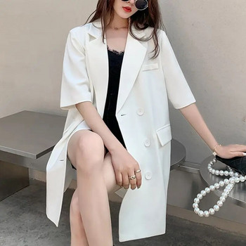 Business Casual Κορεάτικο Χαλαρό Μακρύ ίσιο συμπαγές κουμπί Τσέπες Plus Size Blazers Γυναικεία ρούχα με εγκοπές μπλούζες Άνοιξη φθινόπωρο