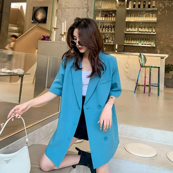 Бизнес ежедневни корейски свободни дълги прави плътни копчета блейзъри с големи джобове Дамски дрехи с назъбени горнища пролет есен