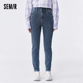 „Semir Jeans“ moteriškos plonos kelnės, paprasto temperamento ir universalūs rudeniniai antblauzdžiai aukštu juosmeniu