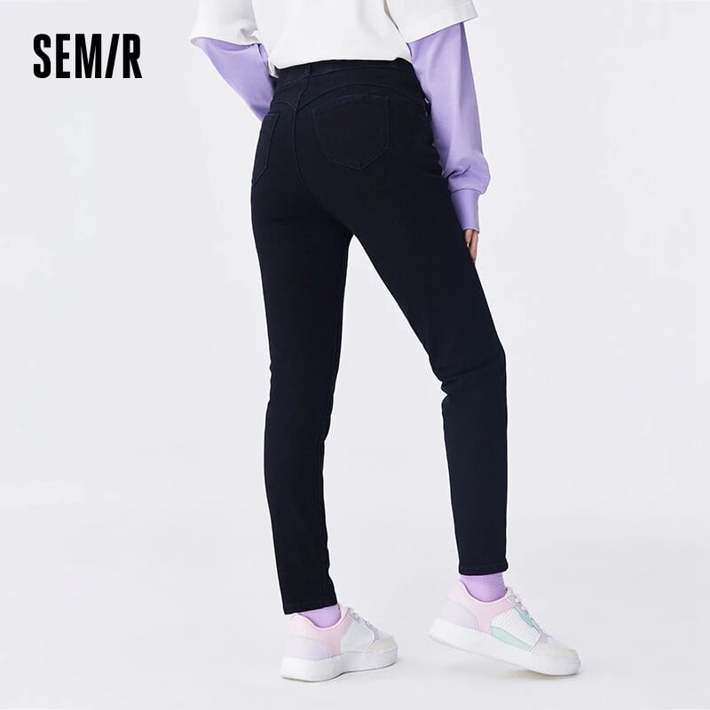 „Semir Jeans“ moteriškos plonos kelnės, paprasto temperamento ir universalūs rudeniniai antblauzdžiai aukštu juosmeniu