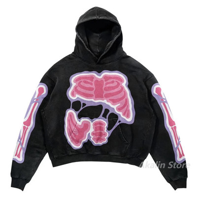 Harajuku streetwear pánske nadrozmerné mikiny s potlačou anjelov dámske topy teplákové súpravy pánske mikiny pre páry goth Y2k oblečenie pánske oblečenie