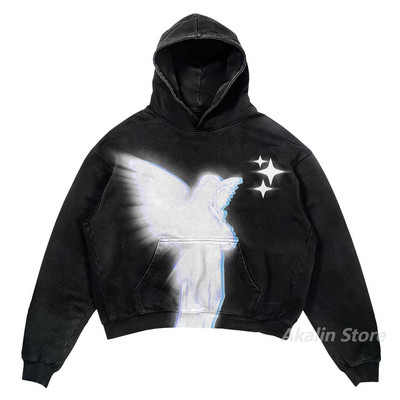 Harajuku streetwear pánske nadrozmerné mikiny s potlačou anjelov dámske topy teplákové súpravy pánske mikiny pre páry goth Y2k oblečenie pánske oblečenie