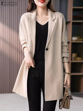 2023 ZANZEA Κορεατικής μόδας Street Blazer Γυναικεία μακρυμάνικη λαιμόκοψη με λαιμόκοψη φθινοπωρινά Vintage OL μπουφάν εργασίας Γυναικείο πουκάμισο