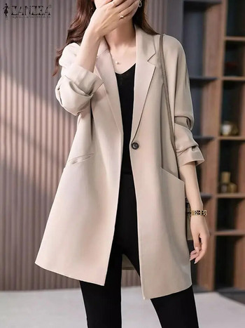 2023 ZANZEA Κορεατικής μόδας Street Blazer Γυναικεία μακρυμάνικη λαιμόκοψη με λαιμόκοψη φθινοπωρινά Vintage OL μπουφάν εργασίας Γυναικείο πουκάμισο