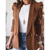 Jarný a jesenný dámsky nový módny dochádzajúci jednofarebný kabát s dlhým rukávom a polo golierom, všestranný pohodlný oblekový kabát