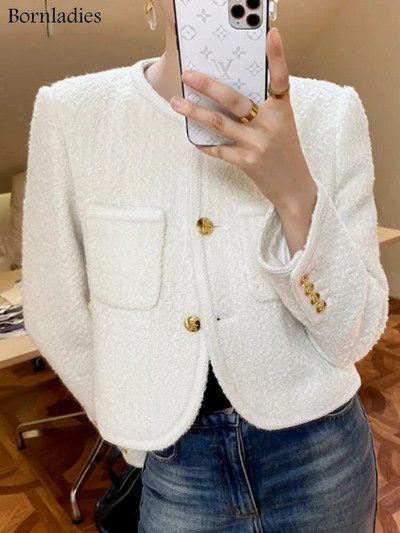 Dámske elegantné sako Bornladies Chic Loose Kórejské štýlové krátke sako Jesenné jednoradové dámske sako s dlhým rukávom