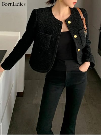 Dámske elegantné sako Bornladies Chic Loose Kórejské štýlové krátke sako Jesenné jednoradové dámske sako s dlhým rukávom