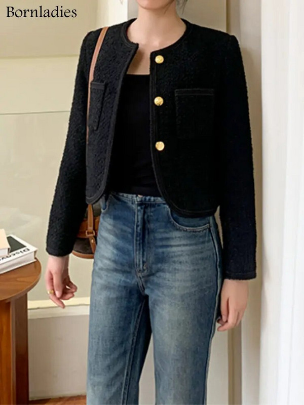 Dámske elegantné sako Bornladies Chic Loose Kórejské štýlové krátke sako Jesenné jednoradové dámske sako s dlhým rukávom