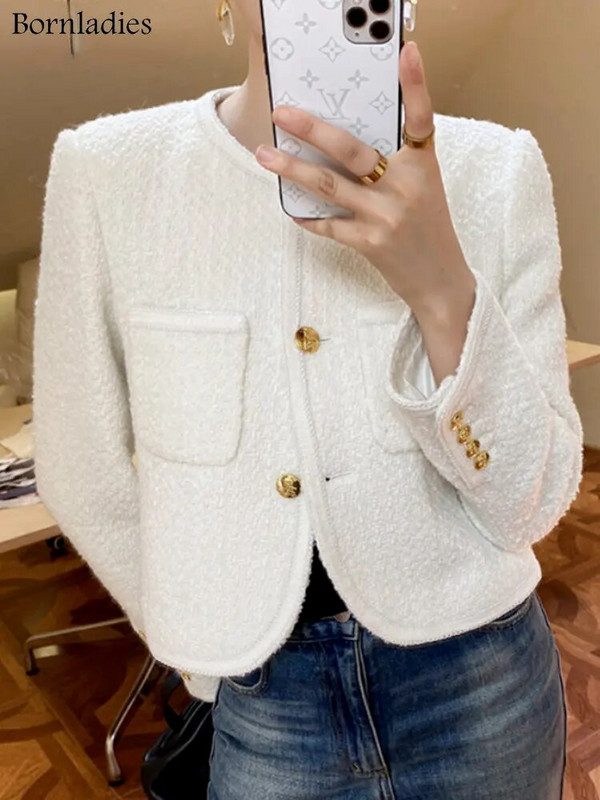 Dámske elegantné sako Bornladies Chic Loose Kórejské štýlové krátke sako Jesenné jednoradové dámske sako s dlhým rukávom