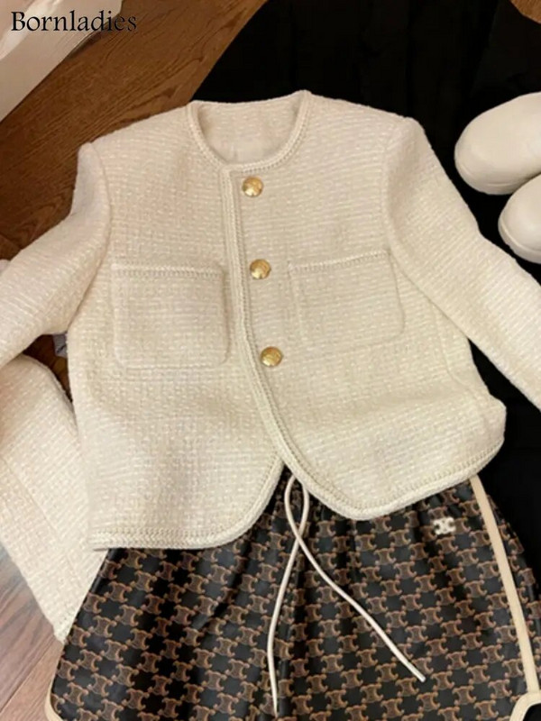 Dámske elegantné sako Bornladies Chic Loose Kórejské štýlové krátke sako Jesenné jednoradové dámske sako s dlhým rukávom