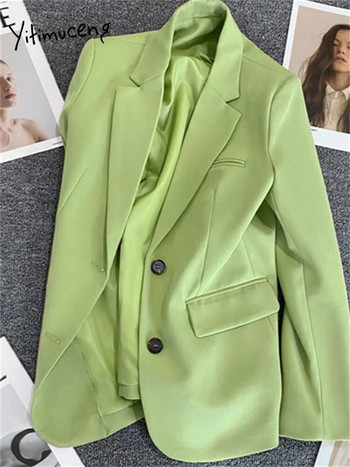 Yitimuceng Блейзър с отложна яка за жени 2023 г. Нова мода Свободни ежедневни офис дамски палта Едноредно плътно шикозно яке