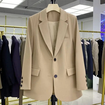 Блейзър за жени Ежедневно корейско едноцветно тънко яке с дълъг ръкав Дамски палта Скъсен блейзър