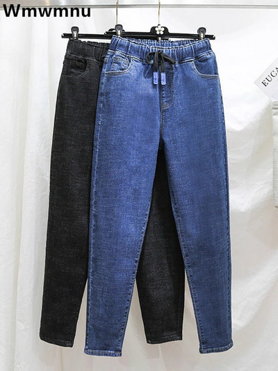 Blugi harem largi 5xl cu talie înaltă pentru femei Pantaloni largi din denim Pantaloni coreeani casual Pantaloni Capris drepti