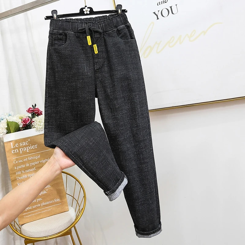 Magas derekú, túlméretezett, 5xl-es táskás hárem farmer női bő bő farmer pantalones koreai alkalmi nadrág Capris egyenes nadrág