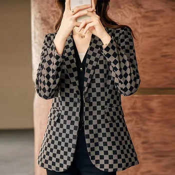 Γυναικεία ρούχα με δικτυωτό σακάκι παντός τύπου με κουμπιά με πέτο φθινόπωρο 2023 Νέα υπερμεγέθη casual μπλουζάκια Office Lady Blazers