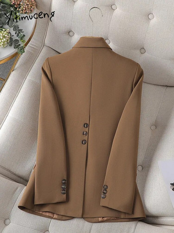 Yitimuceng Μαύρα κομψά σακάκια για γυναίκες με μακρυμάνικο λεπτό γυναικείο μπλέιζερ Κομψό γραφείο Γυναικείο μονόχρωμο παλτό casual εργασίας