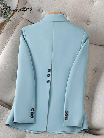 Yitimuceng Μαύρα κομψά σακάκια για γυναίκες με μακρυμάνικο λεπτό γυναικείο μπλέιζερ Κομψό γραφείο Γυναικείο μονόχρωμο παλτό casual εργασίας