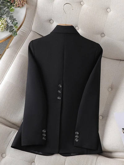 Yitimuceng Blazere elegante negre pentru femei, cu mânecă lungă, subțire, pentru femei, elegantă, de birou, haină solidă, jachetă ocazională de lucru