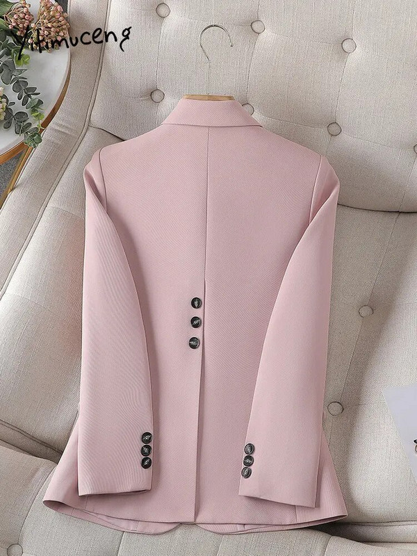 Yitimuceng Blazere elegante negre pentru femei, cu mânecă lungă, subțire, pentru femei, elegantă, de birou, haină solidă, jachetă ocazională de lucru