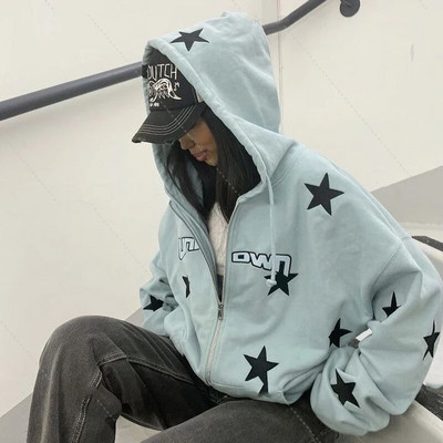 Nákupné centrum Goth Lebky Potlač Retro Mikiny E-girl Gothic Dark Academia Emo Bundy Kabáty 00s Vintage Y2K Grunge Mikiny so zipsom