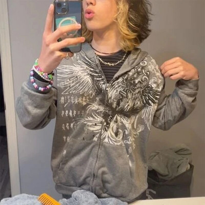 Nákupné centrum Goth Lebky Potlač Retro Mikiny E-girl Gothic Dark Academia Emo Bundy Kabáty 00s Vintage Y2K Grunge Mikiny so zipsom