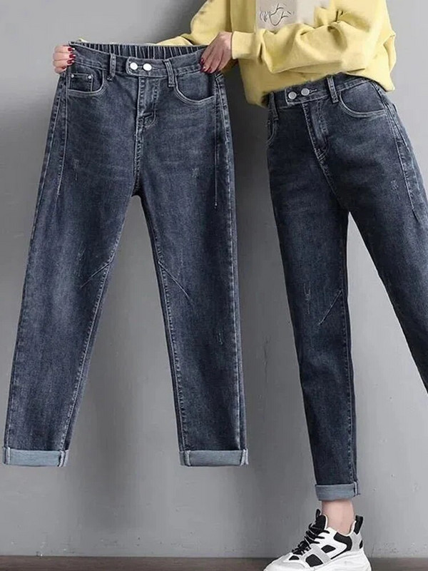 Vintage talie înaltă oversize 7XL blugi până la gleznă Pantaloni largi din denim elastic pentru femei ocazional Spodnie Harem Pantalones Femme Hosen