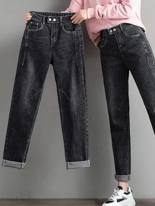 Vintage talie înaltă oversize 7XL blugi până la gleznă Pantaloni largi din denim elastic pentru femei ocazional Spodnie Harem Pantalones Femme Hosen