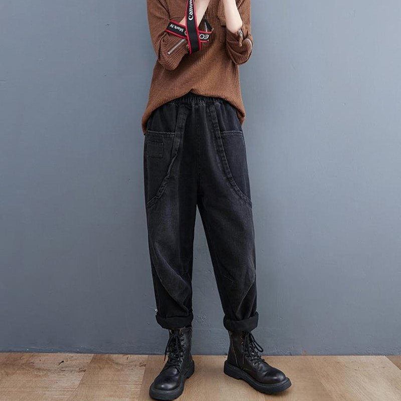 Aukštu juosmeniu, 90 kg, iki kulkšnies ilgio Haremo džinsai Baggy laisvalaikio senovinės moteriškos džinsinės kelnės Korėjietiškos gatvės aprangos tiesios „Vaqueros“