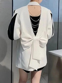 2023 블레이저 Elegantné dámske sako s dlhým rukávom a otvoreným chrbtom, dutou retiazkovou mašľou a bielym rukávom, bunda, kórejské tenké kabáty