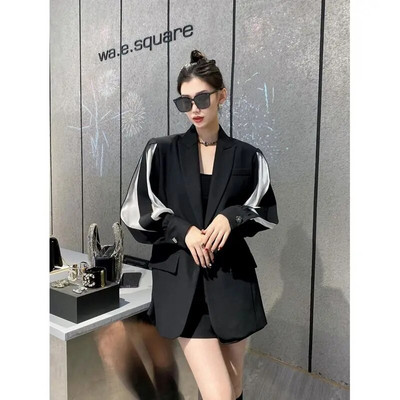 2023 블레이저 Elegantné dámske sako s dlhým rukávom a otvoreným chrbtom, dutou retiazkovou mašľou a bielym rukávom, bunda, kórejské tenké kabáty