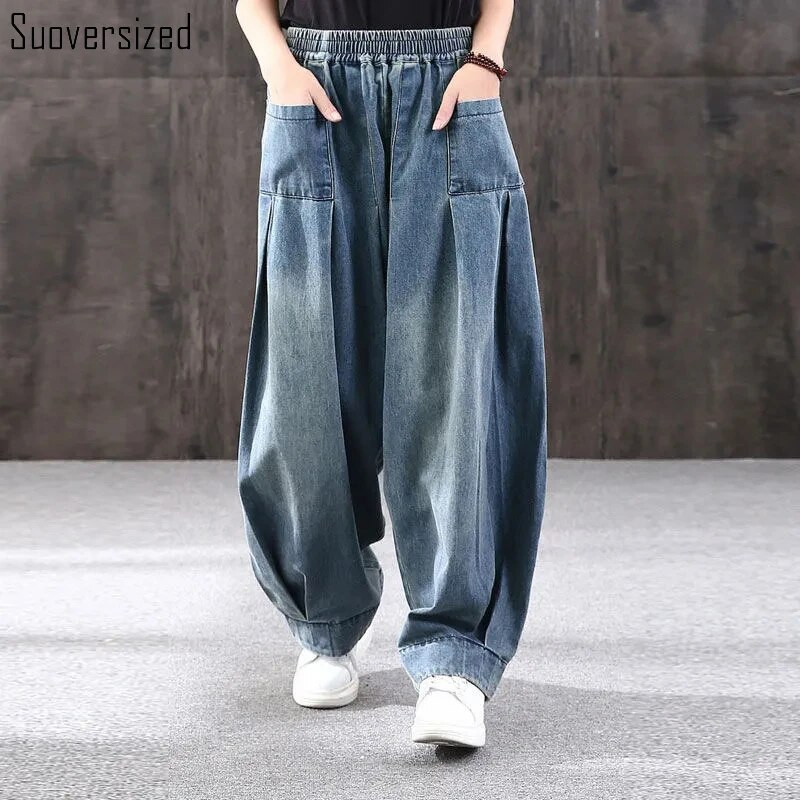 Oversize 110kg Vintage Baggy Farmer Alkalmi Pantalones Holgados Mujer Rugalmas magas derékú farmer széles szárú nadrág Streetwear Vaqueros
