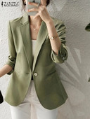 2023 ZANZEA primăvară cu mânecă lungă îmbrăcăminte elegantă pentru femei la modă Blazer cu rever gât paltoane vintage cămăși culoare solidă costume OL pentru birou
