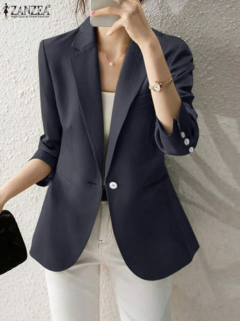 2023 ZANZEA Ανοιξιάτικα μακρυμάνικα Κομψά ρούχα Γυναικεία Μόδα Blazer Πέτο με λαιμόκοψη Vintage Πουκάμισα Μονόχρωμα κοστούμια γραφείου OL
