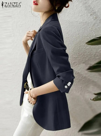 2023 ZANZEA Ανοιξιάτικα μακρυμάνικα Κομψά ρούχα Γυναικεία Μόδα Blazer Πέτο με λαιμόκοψη Vintage Πουκάμισα Μονόχρωμα κοστούμια γραφείου OL