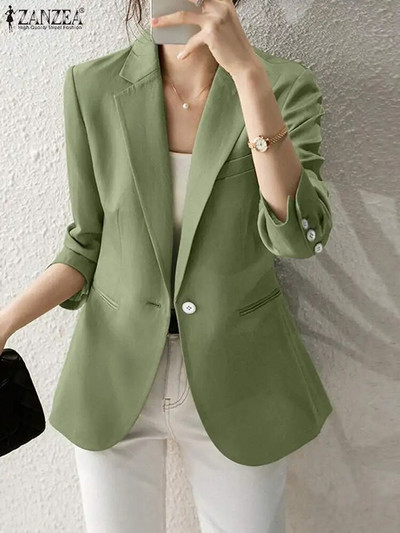 2023 ZANZEA primăvară cu mânecă lungă îmbrăcăminte elegantă pentru femei la modă Blazer cu rever gât paltoane vintage cămăși culoare solidă costume OL pentru birou