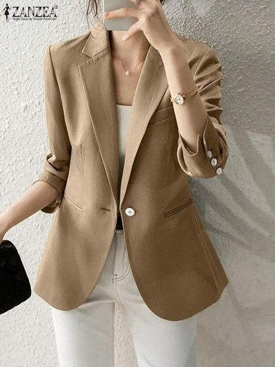 2023 ZANZEA primăvară cu mânecă lungă îmbrăcăminte elegantă pentru femei la modă Blazer cu rever gât paltoane vintage cămăși culoare solidă costume OL pentru birou