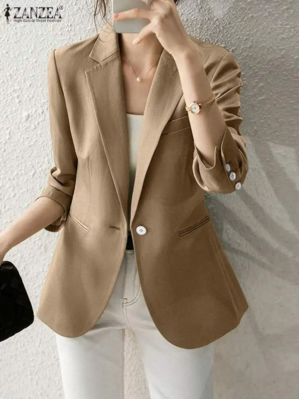 2023 ZANZEA primăvară cu mânecă lungă îmbrăcăminte elegantă pentru femei la modă Blazer cu rever gât paltoane vintage cămăși culoare solidă costume OL pentru birou